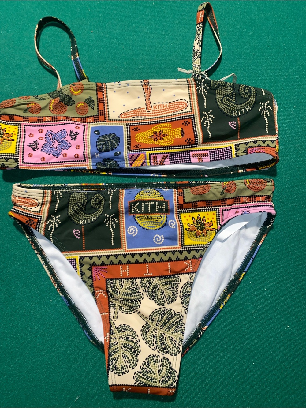 Kith Girls Patchwork Print Bikini Set in Green, Pink, Blue, Yellow